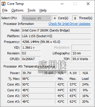 CoreTemp - 轻量化 CPU 温度查看器